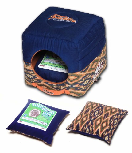 Touchdog 70s Vintage-Tribal Throwback Convertible Squared 2-in-1 Collapsible Dog House Bed Perspective: bottom