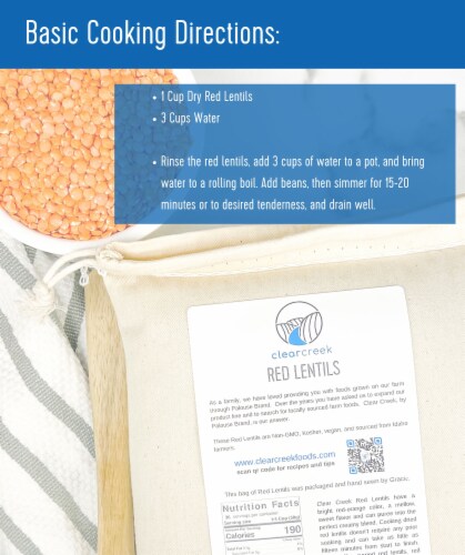 Clear Creek Lentil Pack: Green, Gold, Red Lentils, 12 LBS ( 3 - 4 LB Linen Bags) Perspective: bottom