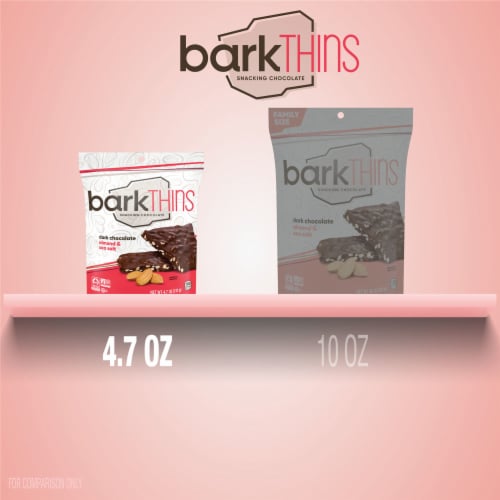 barkTHINS Dark Chocolate Almond and Sea Salt Snacking Chocolate Bag Perspective: bottom