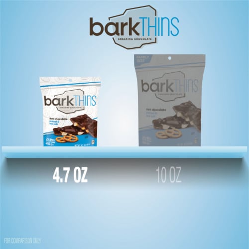 barkTHINS Dark Chocolate Pretzel and Sea Salt Snacking Chocolate Bag Perspective: bottom