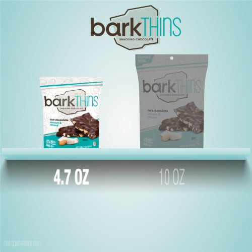 barkTHINS Dark Chocolate Coconut and Almond Snacking Chocolate Bag Perspective: bottom