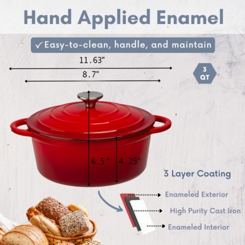 3 Quart Enameled Cast Iron Round Dutch Oven Red 1 PIECE Foods Co