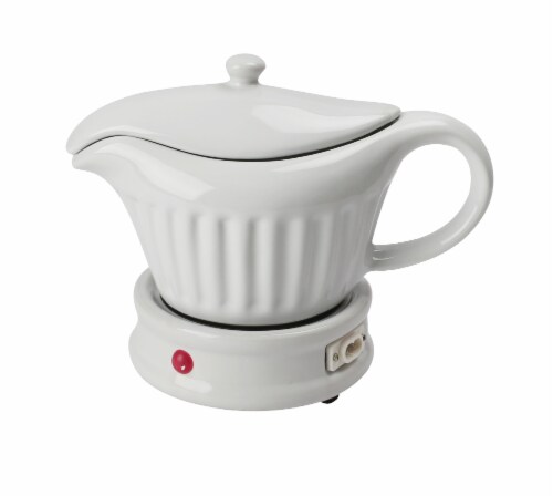 14 oz White Ceramic Electric Gravy Boat Warmer with Lid and Detachable Power Cord Perspective: bottom