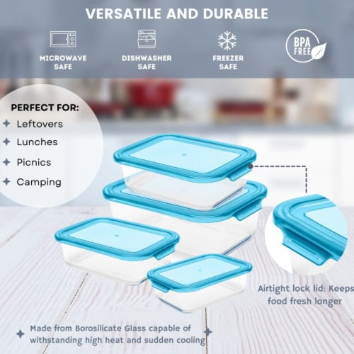 Oven Safe Glass Food Storage Container Set with Plastic Lids - 4