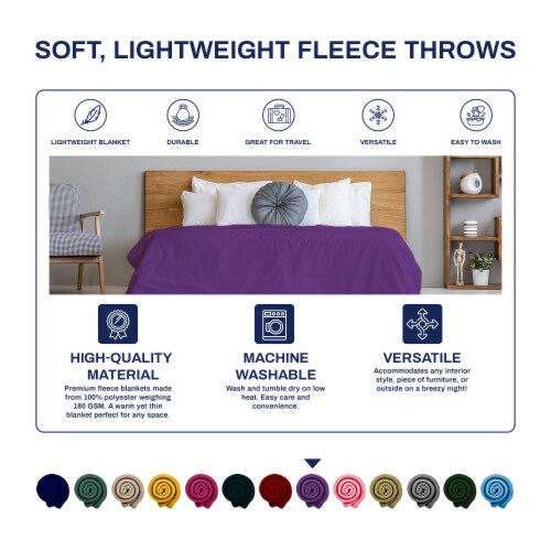 12 Pack 50 x 60 Cozy Premium Fleece Throw Blanket Purple 12 pc