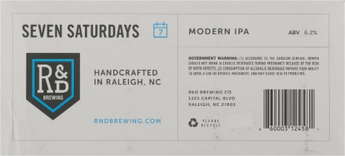 R&D Brewing Seven Saturdays Modern IPA Perspective: bottom