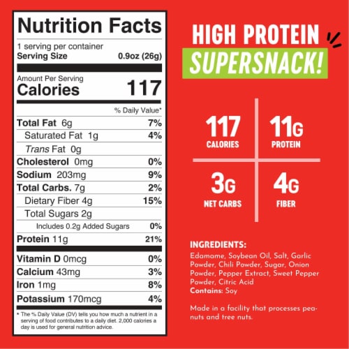 Crunchy Roasted Edamame (Sriracha), Healthy Snacks, Keto Gluten-Free & Vegan, 0.9 oz (10 Pk) Perspective: bottom