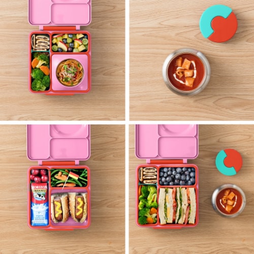 Omie OmieBox Bento Box for Kids - Insulated Lunch Box w/ 8oz Thermos - Pink Berry Perspective: bottom