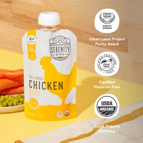Serenity Kids Free Range Chicken with Organic Peas and Carrots Pouch, 3.5oz Perspective: bottom