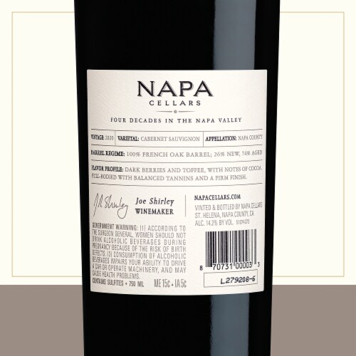 Napa Cellars Cabernet Sauvignon California Red Wine 750 ml Perspective: bottom