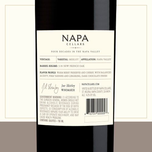 Napa Cellars Merlot California Red Wine 750 ml Perspective: bottom