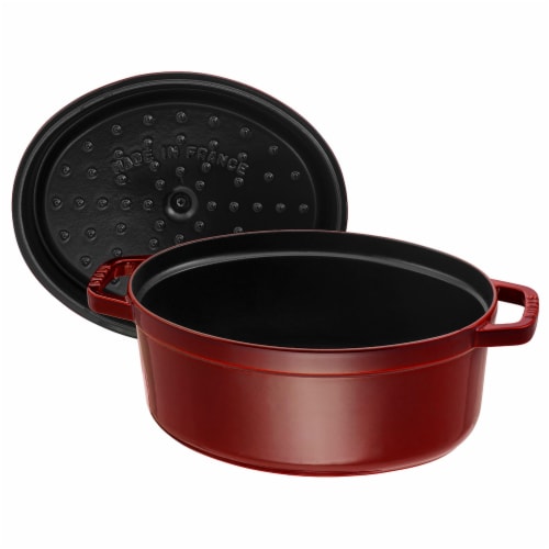 Staub Cast Iron Oval Cocotte, Dutch Oven, 5.75-quart, serves 5-6, Made in France, Grenadine Perspective: bottom