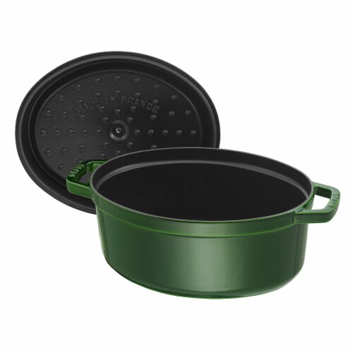 Staub Cast Iron Oval Cocotte, Dutch Oven, 5.75-quart, serves 5-6, Made in France, Basil Perspective: bottom