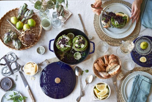 Staub Cast Iron 9-inch Round Lilly Trivet - Dark Blue Perspective: bottom