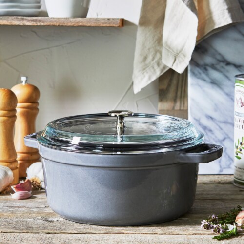 Staub Cast Iron 4-qt Round Cocotte with Glass Lid - Graphite
