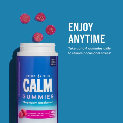 Natural Vitality CALM Raspberry Lemon Flavored Gummies Magnesium Supplement Perspective: bottom