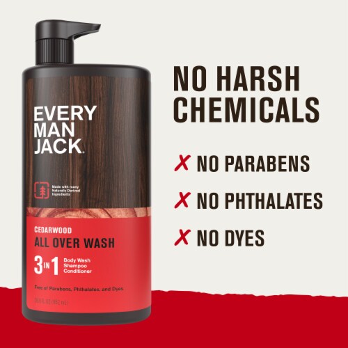 Every Man Jack Men's Hydrating 3-in-1 Body Wash, Shampoo and Conditioner, Cedarwood Perspective: bottom
