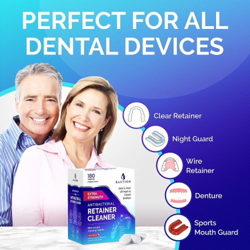 Bastion Retainer Cleaner & Denture Cleanser - 180 Effervescent Tablets - 6 Month Supply Perspective: bottom