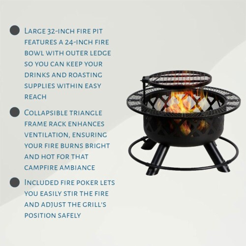Shinerich Industrial Outdoor Circular Ranch Fire and Grilling Metal Pit, Black, 24 Perspective: bottom
