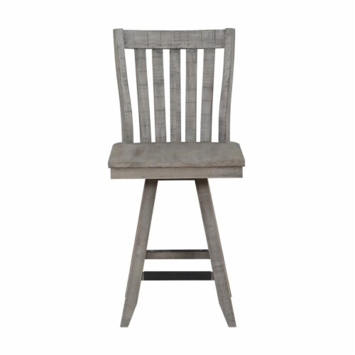 Treasure Trove Keystone Gray Wood Counter Height Swivel Barstool Perspective: bottom