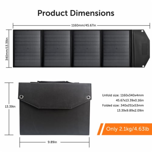 40W 18V Foldable Portable Solar Charging Panel with 3 Outputs Type-C/USB QC3.0/DC Perspective: bottom