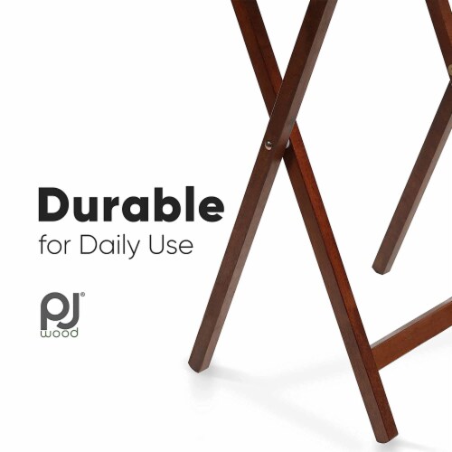 PJ Wood Folding TV Tray Tables w Compact Storage Rack Honey Oak