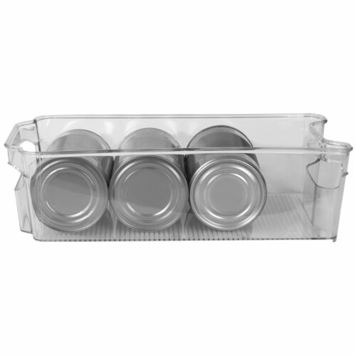 Stackable Medium Plastic Fridge Pantry and Closet Organization Bin with Handles Perspective: bottom