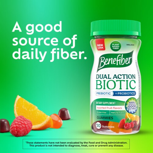 Benefiber Prebiotic Fiber with Probiotics Assorted Fruit Flavors Supplement Gummies Perspective: bottom