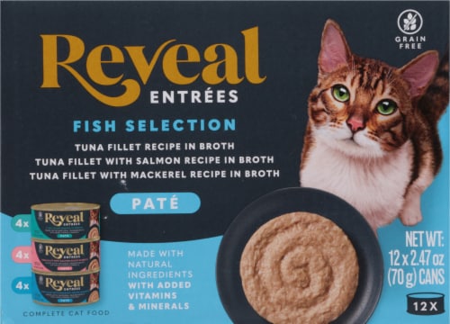 Reveal Entrees Pate Fish Selection in Broth Adult Wet Cat Food Variety Pack Perspective: bottom