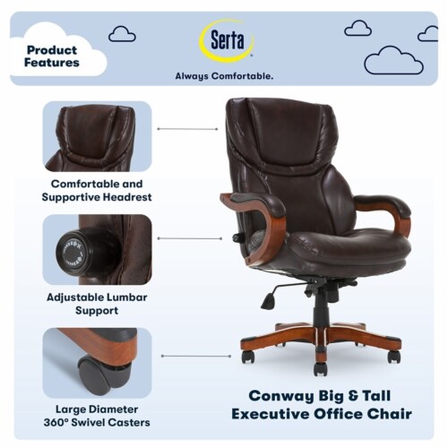 Serta Conway Big and Tall Executive Office Chair with Wood Accents