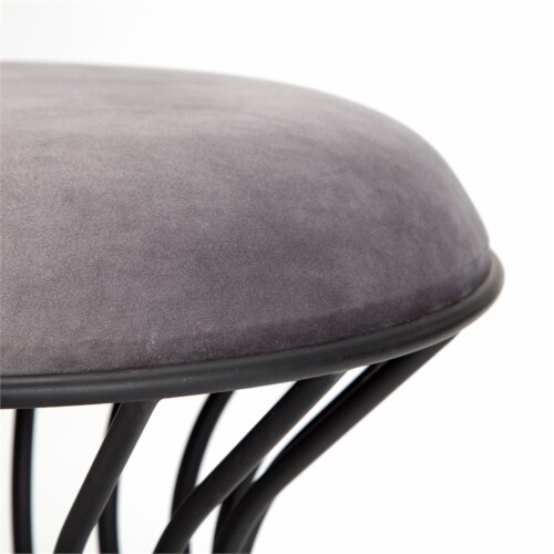 Adore Decor Lulu Velvet Upholstered Vanity Stool Fully Assembled Black and Gray Perspective: bottom