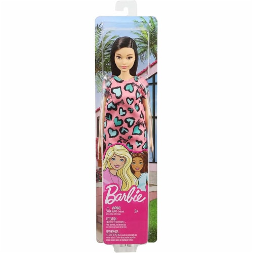 Barbie Brunette Doll Heart Print Dress and Platform Sneakers - Pink/Blue Perspective: bottom