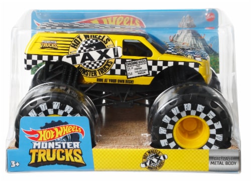 Mattel Hot Wheels Monster Trucks Taxi Vehicle Perspective: bottom