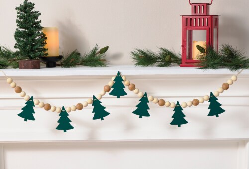 Holiday Home Wooden Garland with Green Trees Perspective: bottom