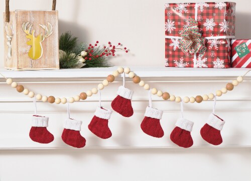 Holiday Home Wooden Garland with Red Boots Perspective: bottom
