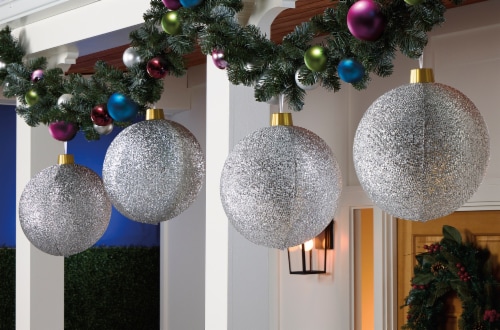 Holiday Home Tinsel Jumbo Ornaments - Silver Perspective: bottom