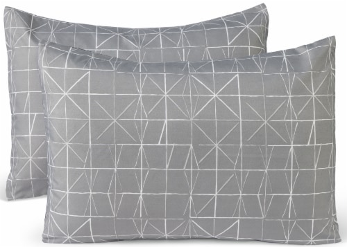 Everyday Living® Geo Lines Reversible Queen 7 Piece Sheet - White/Grey Perspective: bottom