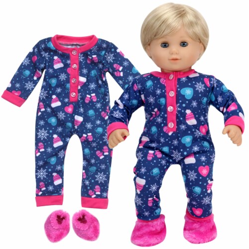 Sophia's - 15  Doll - Onsie Pajama w/Slippers - Blue Perspective: bottom