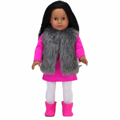 Sophia's - 18  Doll - Pink Snowflake Dress, Silver Vest, Leggings & Booties Perspective: bottom