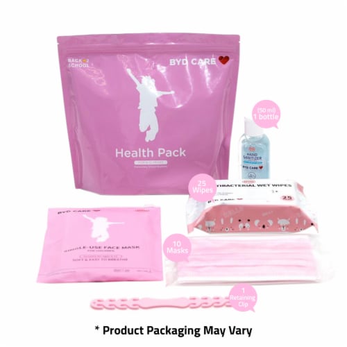 Health Pack PPE Kit (Case of 20 Kits) for School, Student, Kids 6-12 Years - Pink Perspective: bottom
