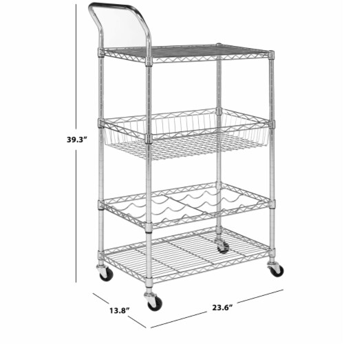 SAFAVIEH Carmen 4-Tier Chrome Wire Adjustable Cart Chrome Perspective: bottom