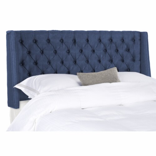 SAFAVIEH London Linen Tufted Winged Headboard Flat Nail Head Navy Twin Perspective: bottom