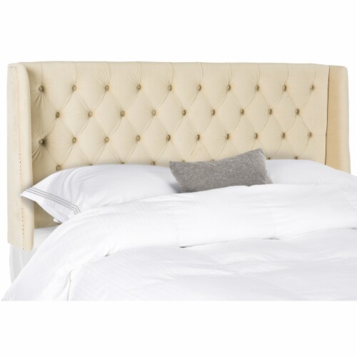 SAFAVIEH London Winged Headboard Flat Nail Head Buckwheat Twin Perspective: bottom