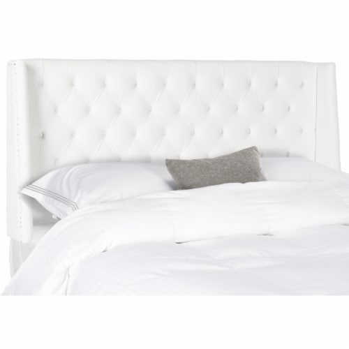 SAFAVIEH London Tufted Winged Headboard Flat Nail Head White Full Perspective: bottom