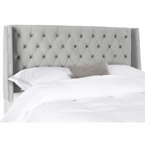 SAFAVIEH London Tufted Winged Headboard Flat Nail Head Pewter Queen Perspective: bottom
