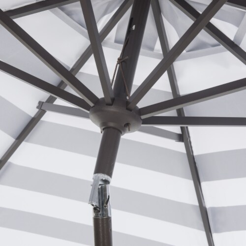 SAFAVIEH Outdoor Collection Iris Fashion Line 9-Foot Tilt Umbrella Black / White Perspective: bottom