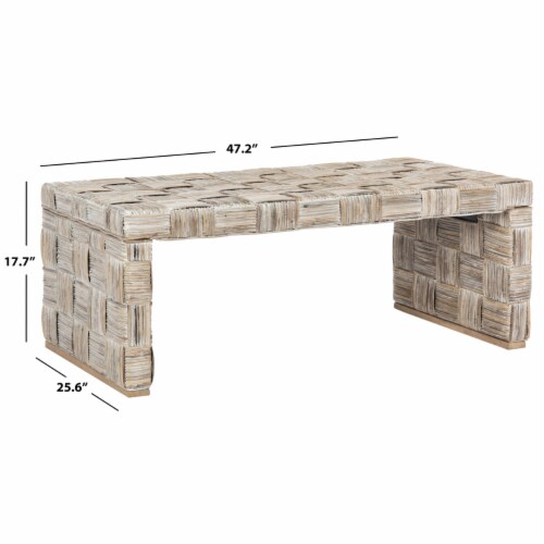 SAFAVIEH Adkin Rattan Coffee Table White Perspective: bottom