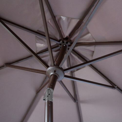 SAFAVIEH Outdoor Collection Ortega 9-Foot Tilt Crank Umbrella Grey Perspective: bottom