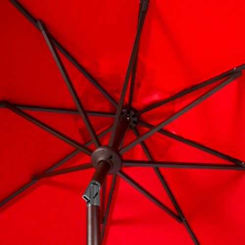 SAFAVIEH Outdoor Collection Elegant Valance 9-Foot Tilt Umbrella Red / White Perspective: bottom