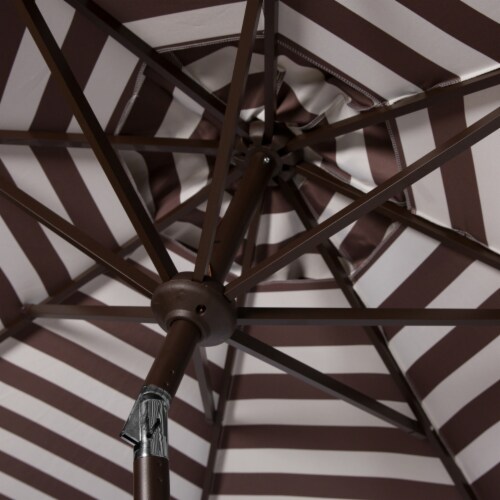 SAFAVIEH Outdoor Collection Athens Inside Out Striped 9-Foot Umbrella Brown/White Perspective: bottom
